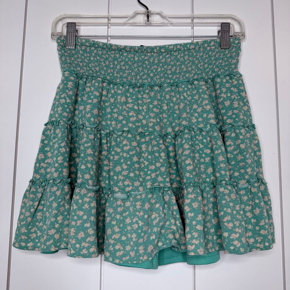 American Eagle Floral Mini Skirt Women’s Small Mint Green Elastic Waist